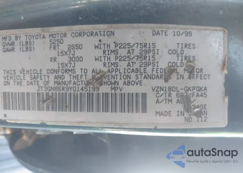 2000 Toyota 4Runner Sr5 V6 z USA, uszkodzony, nr VIN JT3GN86R9Y0145199